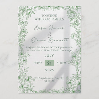 Convite de Casamento Elegante com Ilustração Flora