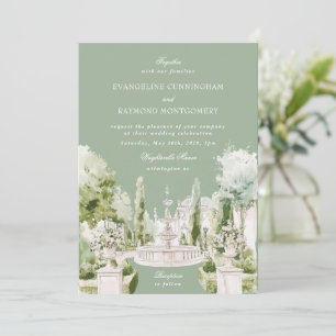 Convite de Casamento Elegante com Jardim de Mansão