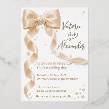 Convite de Casamento Elegante com Laço de Seda e F