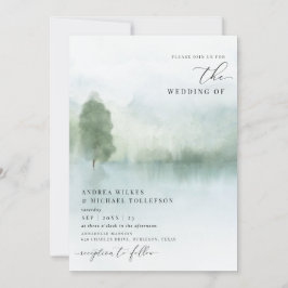 Convite de Casamento Elegante com Lago e Árvores e