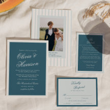 Convite de Casamento Elegante com Listra Azul Náut