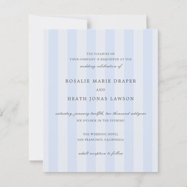 Convite de Casamento Elegante com Listras Azuis Mo (Frente)
