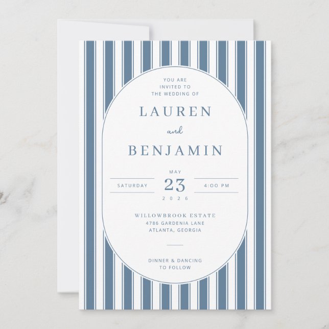 Convite de Casamento Elegante com Listras Navy (Frente)
