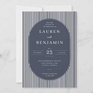 Convite de Casamento Elegante com Listras Navy