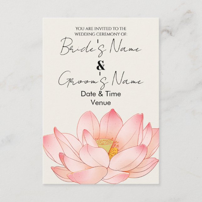 Convite de Casamento Elegante com Lótus em Aquarel (Frente)