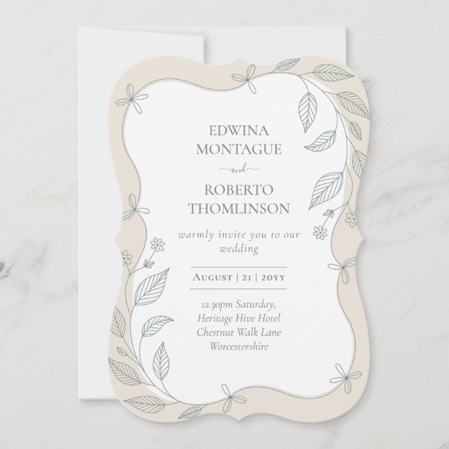 Convite de Casamento Elegante com Moldura Botânica (Frente)