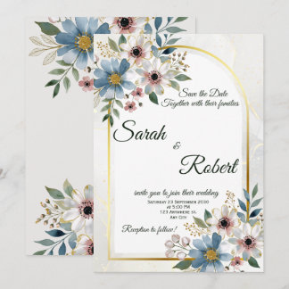Convite de Casamento Elegante com Moldura de Flor