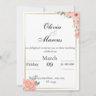 Convite de casamento elegante com moldura dourada
