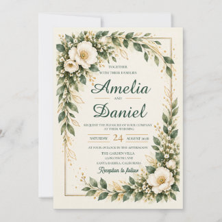 Convite de Casamento Elegante com Moldura Dourada