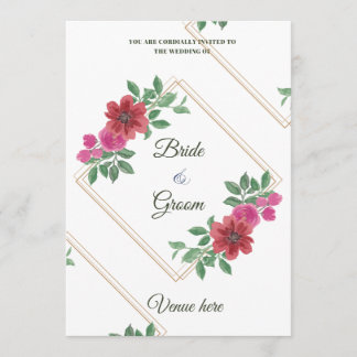 Convite de Casamento Elegante com Moldura Dourada 