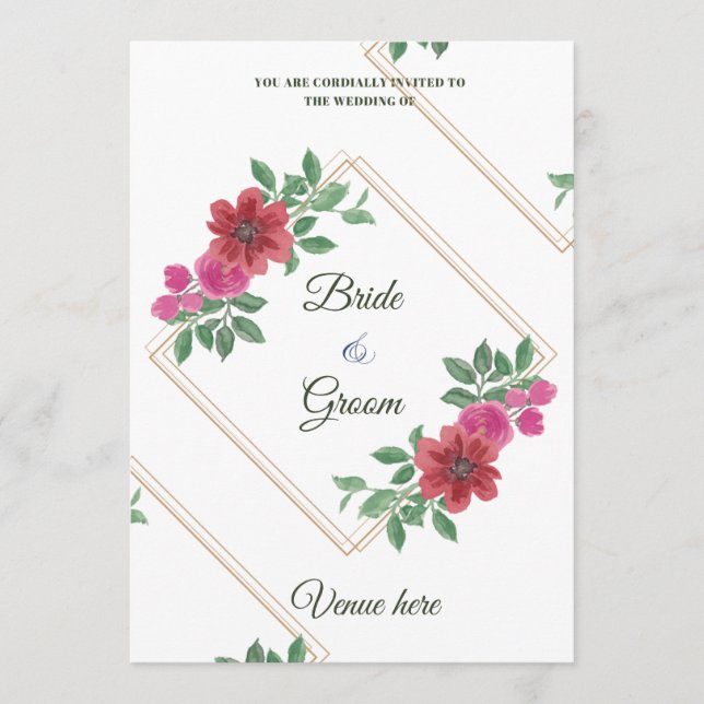 Convite de Casamento Elegante com Moldura Dourada  (Frente)