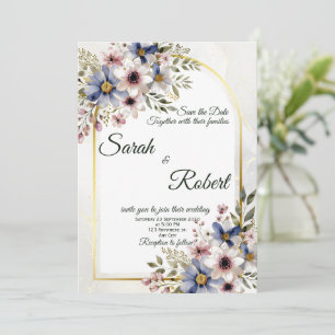 Convite de Casamento Elegante com Moldura Floral A