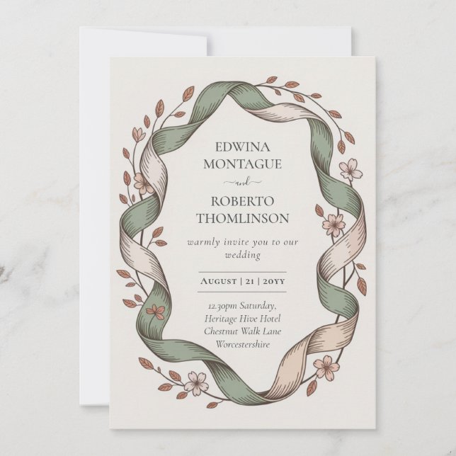 Convite de Casamento Elegante com Moldura Floral d (Frente)