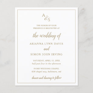 Convite de Casamento Elegante com Monograma Dourad