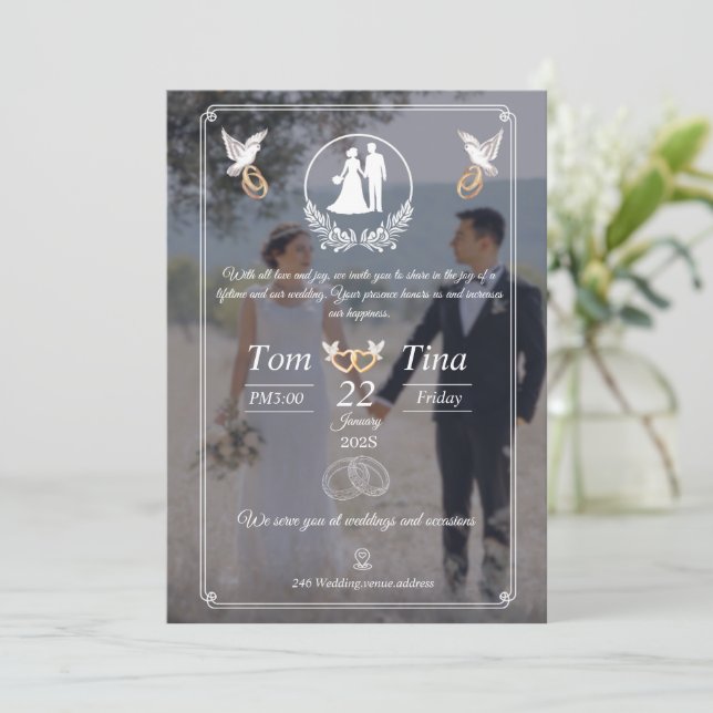 Convite de casamento elegante com novo design (Em pé/Frente)