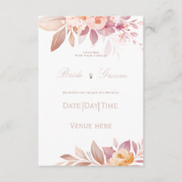 : Convite de Casamento Elegante com Rosa Bege e Pe