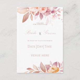 : Convite de Casamento Elegante com Rosa Bege e Pe