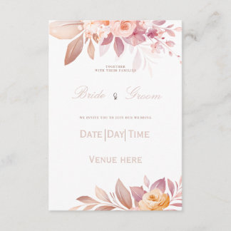 : Convite de Casamento Elegante com Rosa Bege e Pe