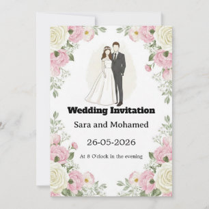 Convite de Casamento Elegante com Rosas Brancas & 