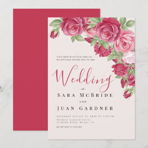 Convite de Casamento Elegante com Rosas Carmim e R