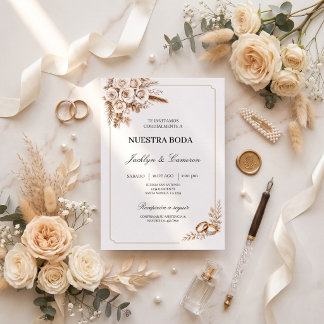 Convite de Casamento Elegante com Rosas Marfim