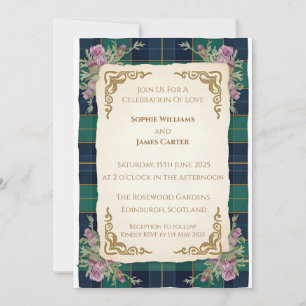 Convite de Casamento Elegante com Tartã Celta e Ca