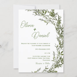 Convite de Casamento Elegante com Vegetação em Aqu