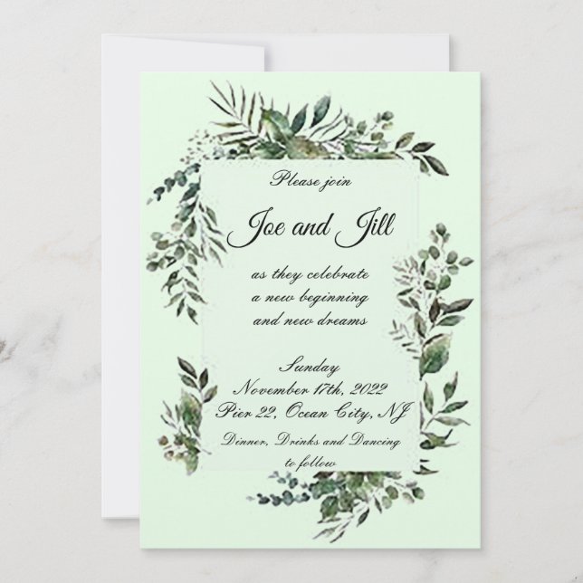 Convite de Casamento Elegante com Verde Plano (Frente)