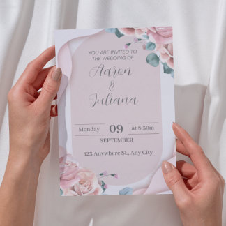 Convite de casamento elegante, cor-de-rosa, com ma