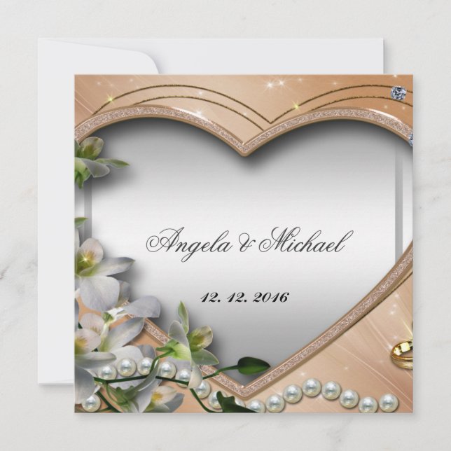 Convite de Casamento Elegante Coração (Frente)