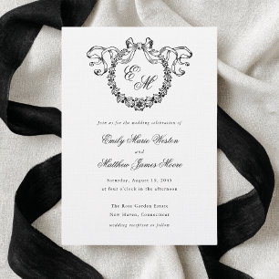 Convite de Casamento Elegante Coroa de Monograma F
