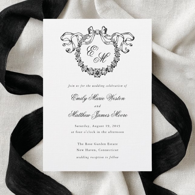 Convite de Casamento Elegante Coroa de Monograma F (Criador carregado)