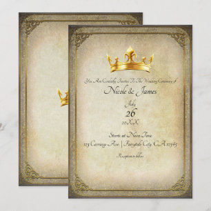 Convite de Casamento Elegante Coroa Dourada Real V