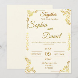 Convite de Casamento Elegante Creme e Dourado