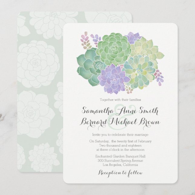 Convite De Casamento Elegante De Buquê Suculente (Frente/Verso)