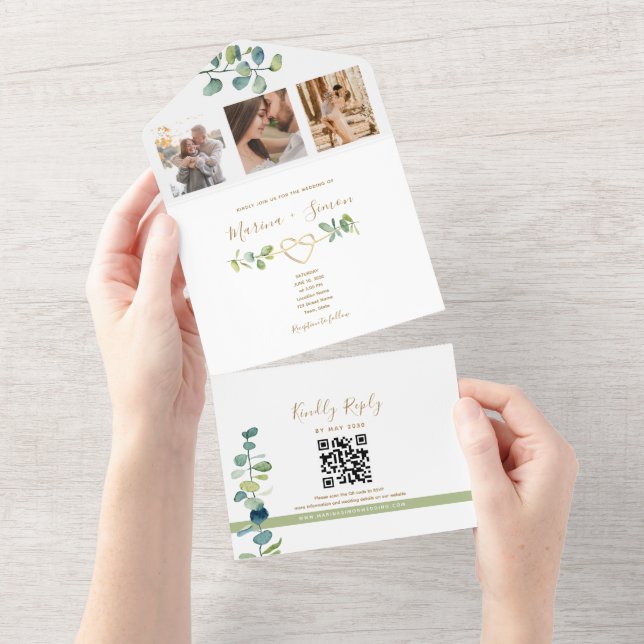 Convite de Casamento Elegante de Eucalipto com Cód (Aba destacável)