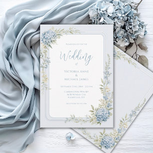 Convite de Casamento Elegante de Hortênsias Azuis