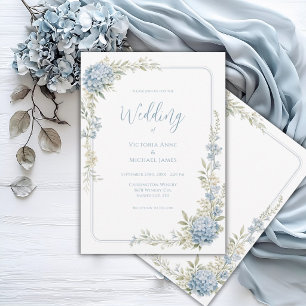 Convite de Casamento Elegante de Hortênsias Azuis