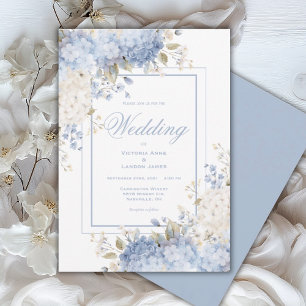Convite de Casamento Elegante de Hortênsias Azuis 