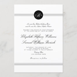 Convite de casamento Elegante de Monograma Preto B