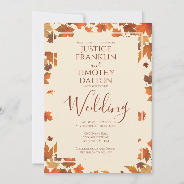 Convite de casamento elegante de outono tradiciona (Frente)