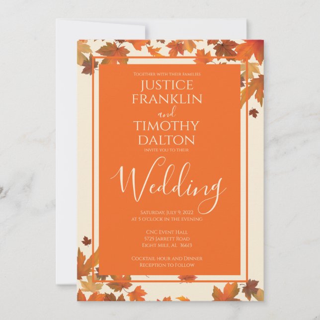 Convite de casamento elegante de outono tradiciona (Frente)