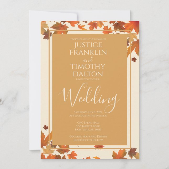 Convite de casamento elegante de outono tradiciona (Frente)