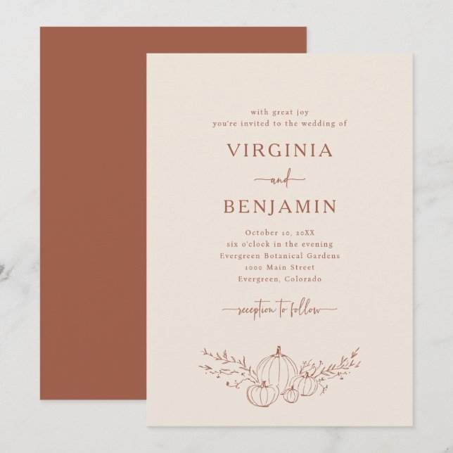 Convite de Casamento Elegante de Terracota (Frente/Verso)