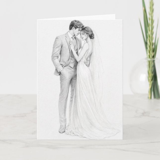 Convite de Casamento Elegante Desenho a Lápis (Frente)
