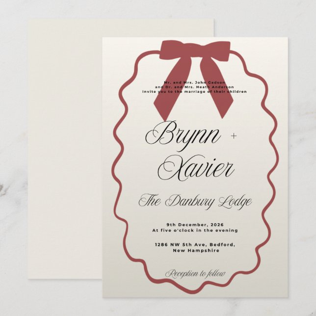 Convite de Casamento Elegante | Design de Letra Mo (Frente/Verso)