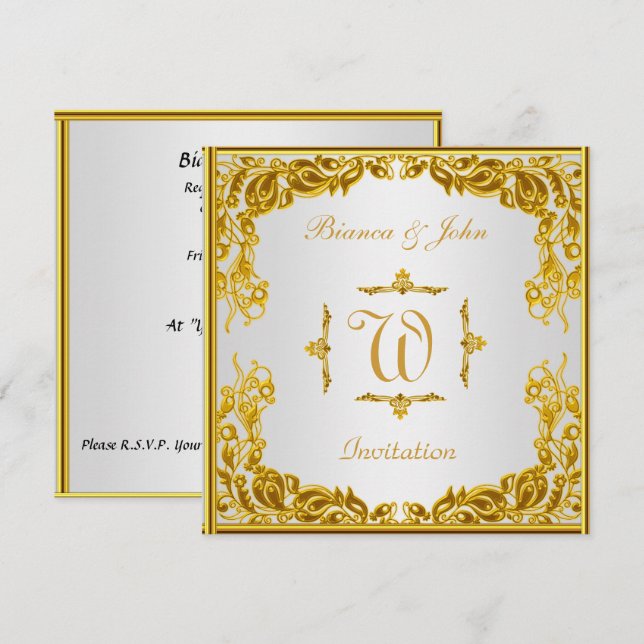 Convite de Casamento Elegante Dourado (Frente/Verso)