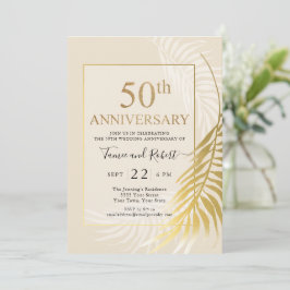 Convite de casamento elegante dourado branco 50º