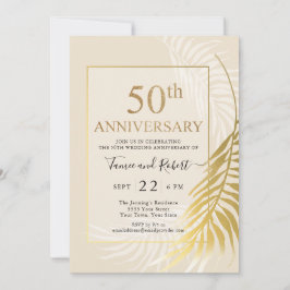 Convite de casamento elegante dourado branco 50º a
