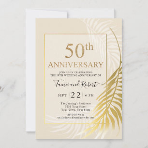 Convite de casamento elegante dourado branco 50º a